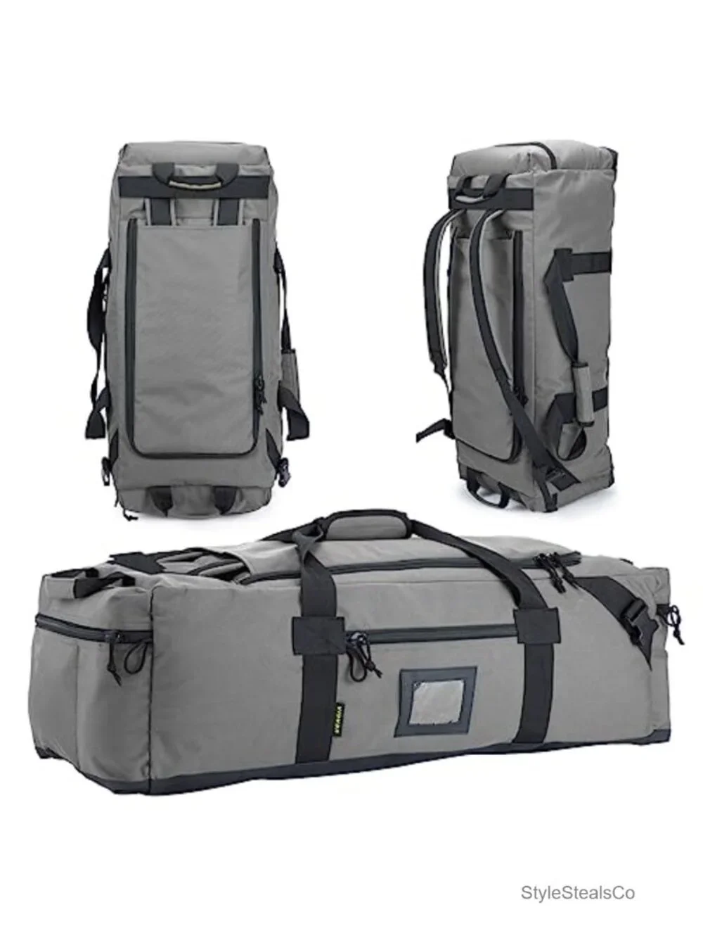 105L Large Duffel Bag - Water Repellent Polyester, Hidden Straps, Shoe